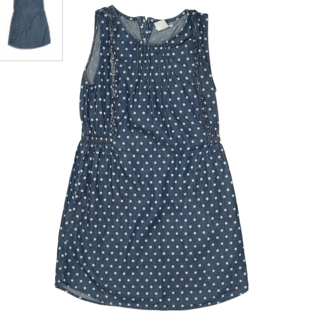 Joe Fresh Chambray Sleeveless Blue White Polka Dot Dress Kid's Large 10-12 EUC